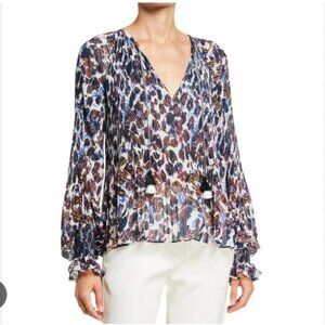 Derek Lam 10 Crosby Helena Blouse Womens 8 Multicolor Long Sleeve Pleated
